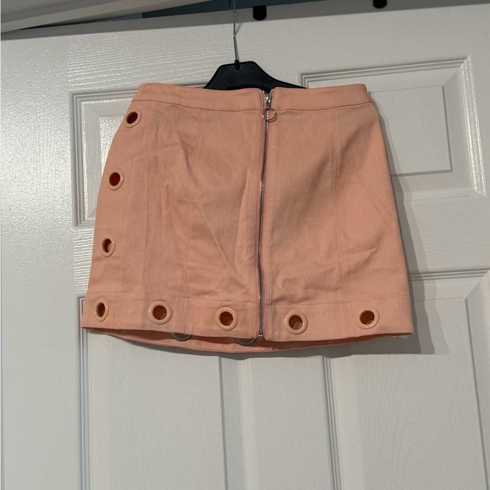 For Love And Lemons Peach Mini Skirt with Grommet Accents